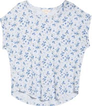 Lucky Brand Abstract Floral Short Sleeve Knit Top