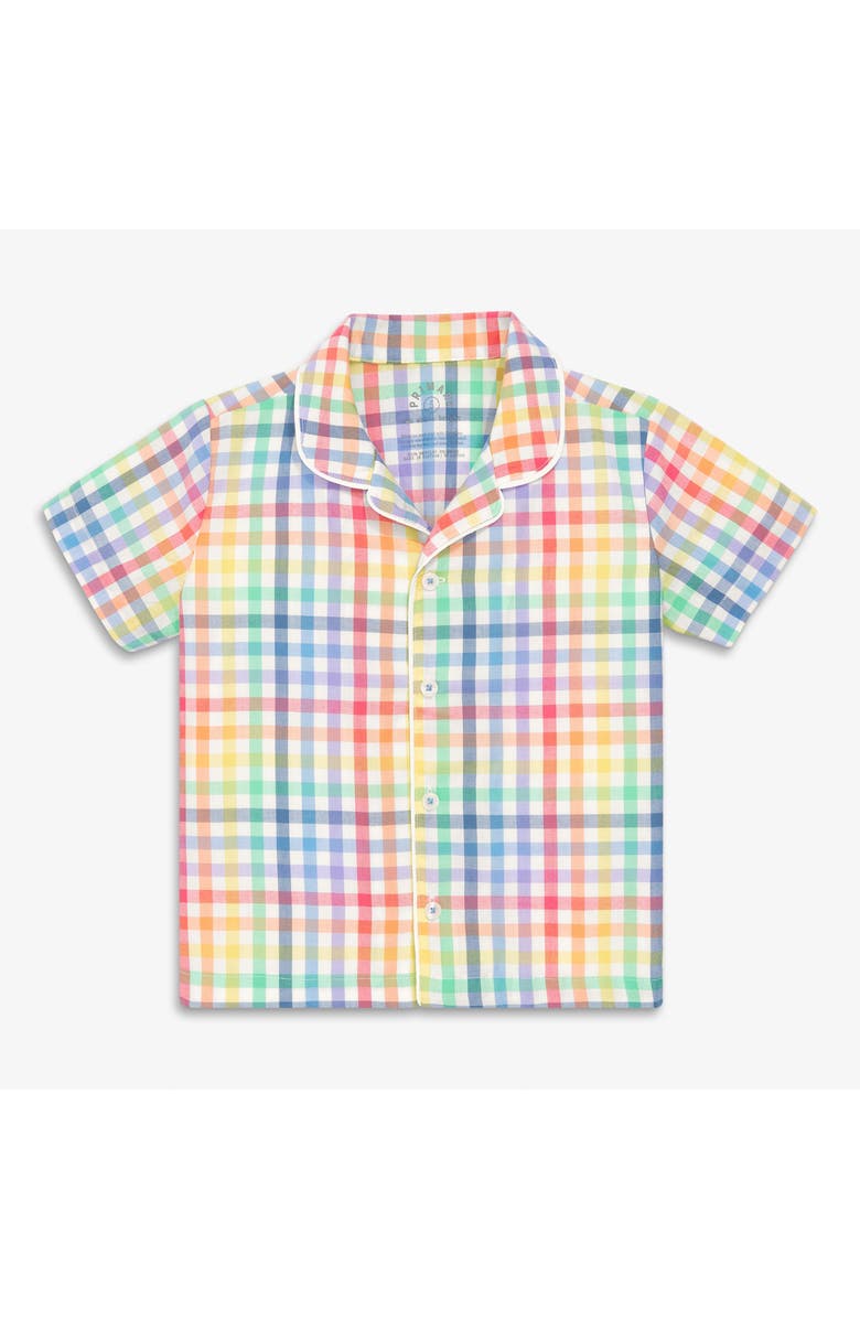 Primary Kids Short Sleeve Pj Top In Rainbow Plaid, Main, color, Ivory Rainbow Plaid