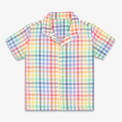 Kids Short Sleeve Pj Top In Rainbow Plaid (Toddler, Little Kid, Big Kid)