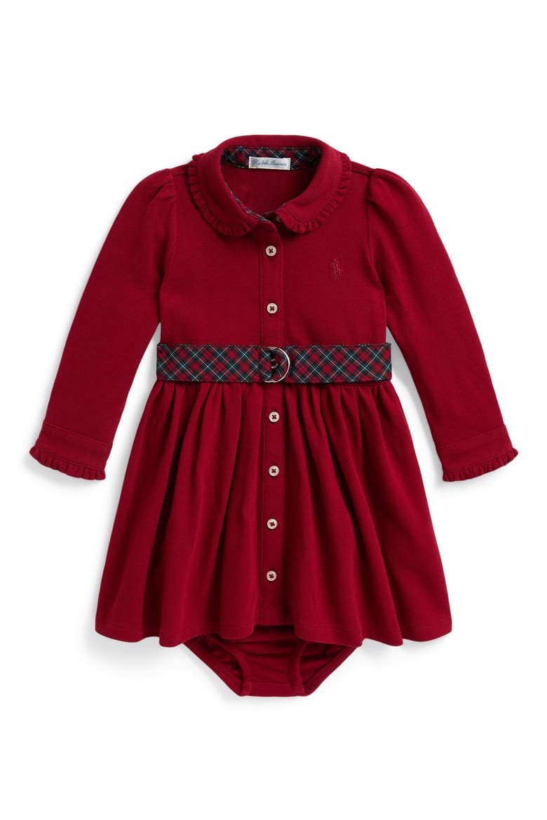 Kids' Belted Cotton Mesh Shirtdress & Bloomers Set, Main, color, EATON RED