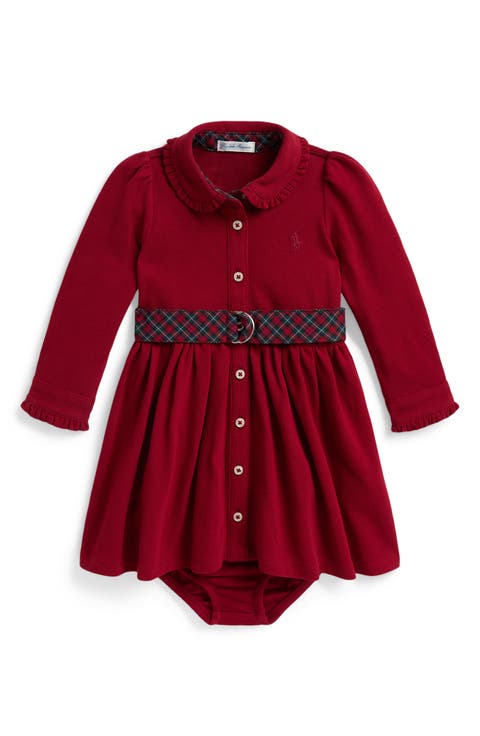 Kids' Belted Cotton Mesh Shirtdress & Bloomers Set
