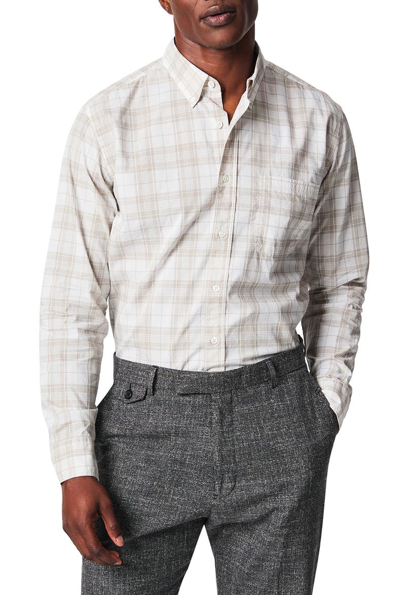 Tuscumbia Standard Fit Plaid Cotton & Linen Button-Down Shirt, Main, color, GREY