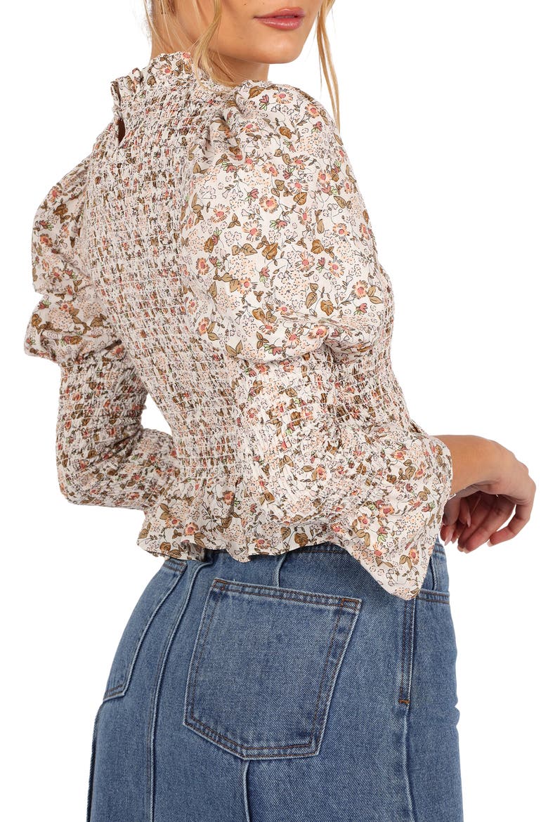 Novah Long Sleeve Smocked Peplum Top, Alternate, color, WHITE FLORAL