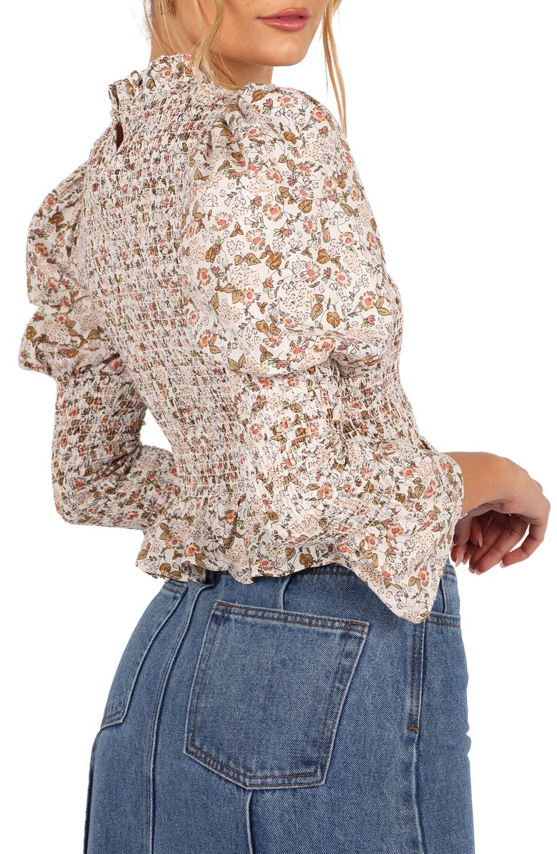 Petal & Pup Novah Long Sleeve Smocked Peplum Top, Alternate, color, White Floral