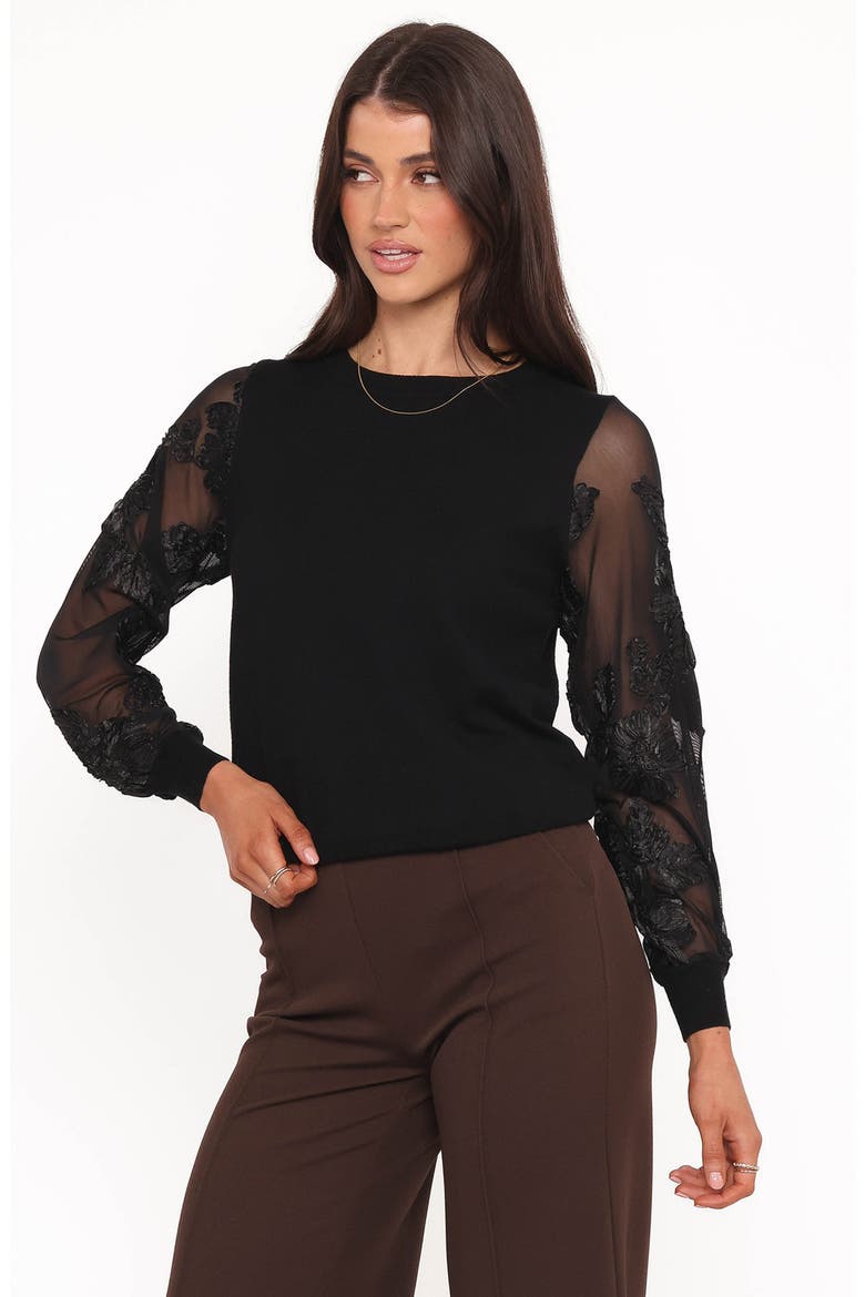 Cailin Sheer Sleeve Knit Top, Alternate, color, BLACK