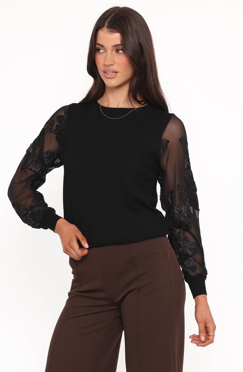 Petal & Pup Cailin Sheer Sleeve Knit Top, Alternate, color, Black