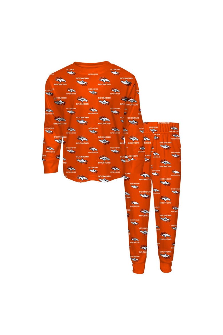 Youth Outerstuff Orange Denver Broncos All-Over-Print Long Sleeve T-Shirt and Pants Sleep Set, Main, color, Orange