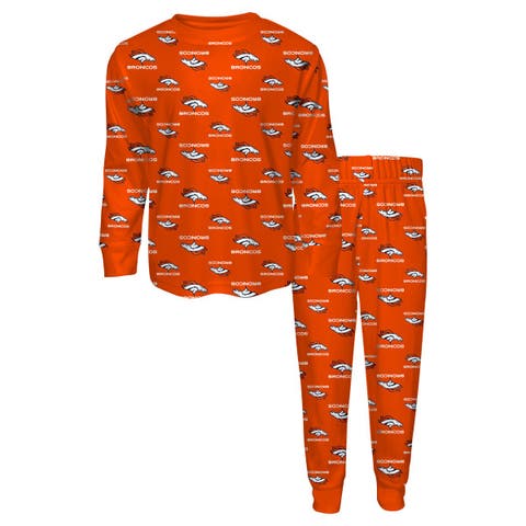 Youth Outerstuff Orange Denver Broncos All-Over-Print Long Sleeve T-Shirt and Pants Sleep Set