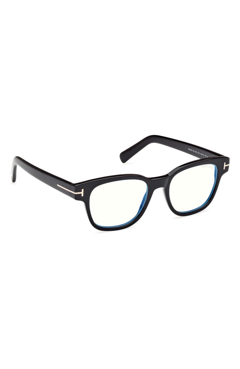 TOM FORD 50mm Square Blue Light Blocking Glasses, Alternate, color, Black Eco / T Logo