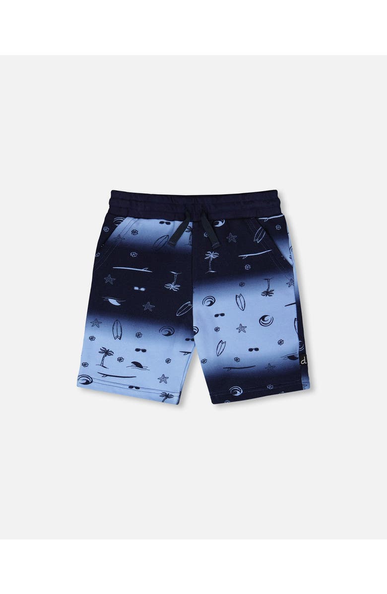 Deux par Deux Elastic Waist Gradient French Terry Shorts, Main, color, Blue Gradient