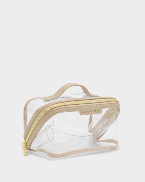 Medium Clear Makeup and Toiletry Bag in Light Taupe