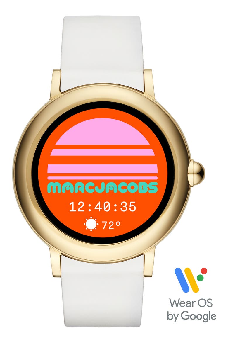 Marc Jacobs Riley Silcone Strap Smart Watch, 44mm, Alternate, color, WHITE/ GOLD