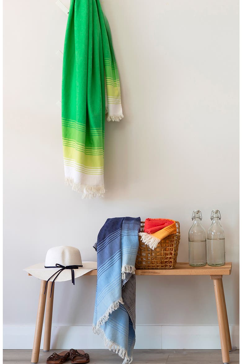 Reef Stripe Hand Loomed Cotton Beach Towel, Alternate, color, GREEN