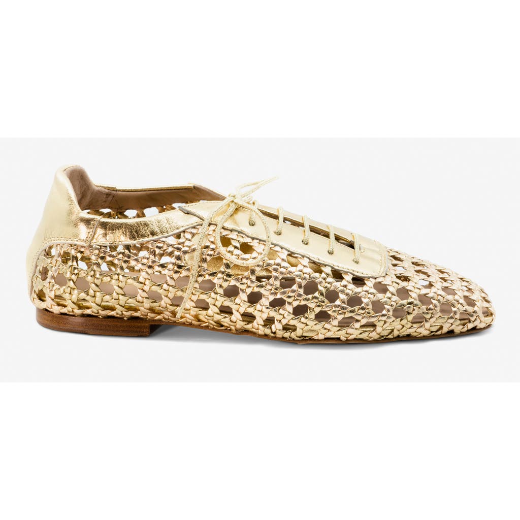 Andrea Gomez Antonia Woven Leather Oxford Flats In Gold