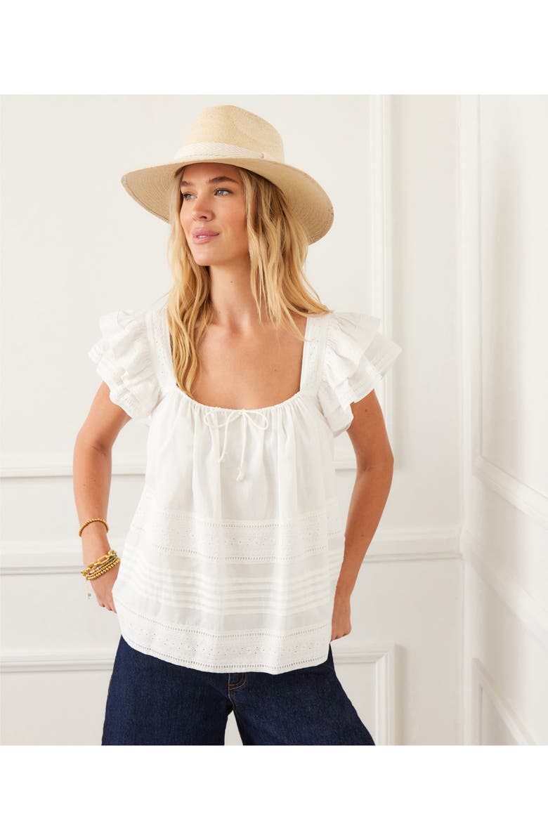 Karen Kane Ruffle Sleeve Embroidered Top, Alternate, color, Cream