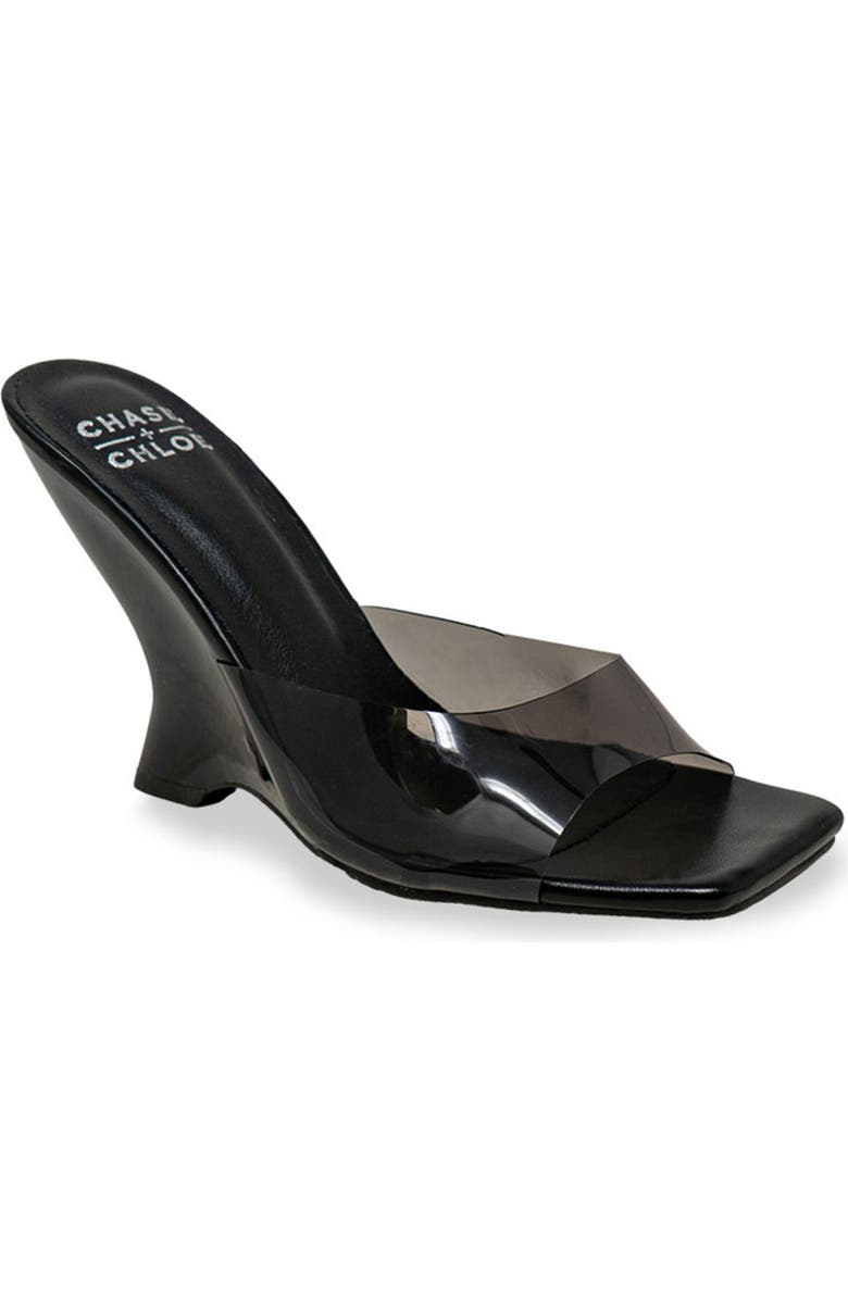 CHASE AND CHLOE Alia Clear Strap Wedge Sandal, Main, color, Clear Black