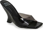 CHASE AND CHLOE Alia Clear Strap Wedge Sandal