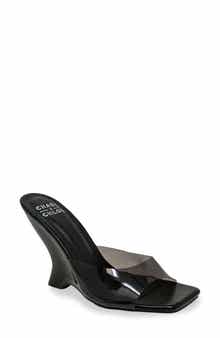 CHASE AND CHLOE Alia Clear Strap Wedge Sandal