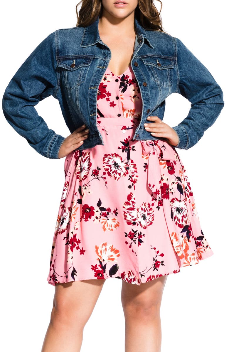 City Chic Brocade Back Denim Jacket, Main, color, 