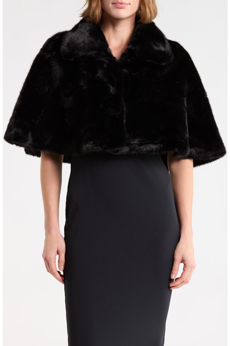 Faux Fur Cape, Main, color, BLACK