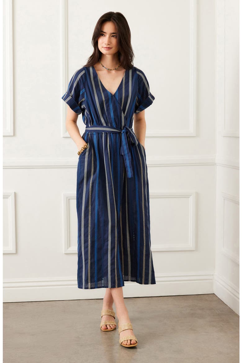 Mixed Embroidered Stripe Cotton Dress, Alternate, color, BLUE MULTI
