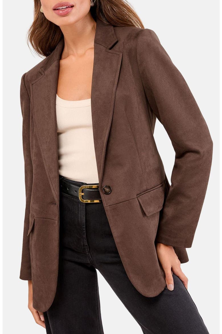 Faux Suede Blazer, Main, color, BROWN