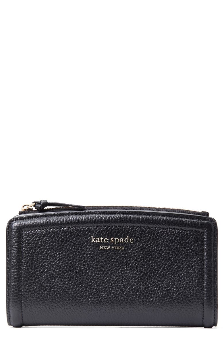 Kate Spade New York knott pebble leather slim zip wallet, Main, color, Black