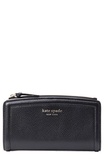 Kate Spade New York Knott Pebble Leather Slim Zip Wallet In Black