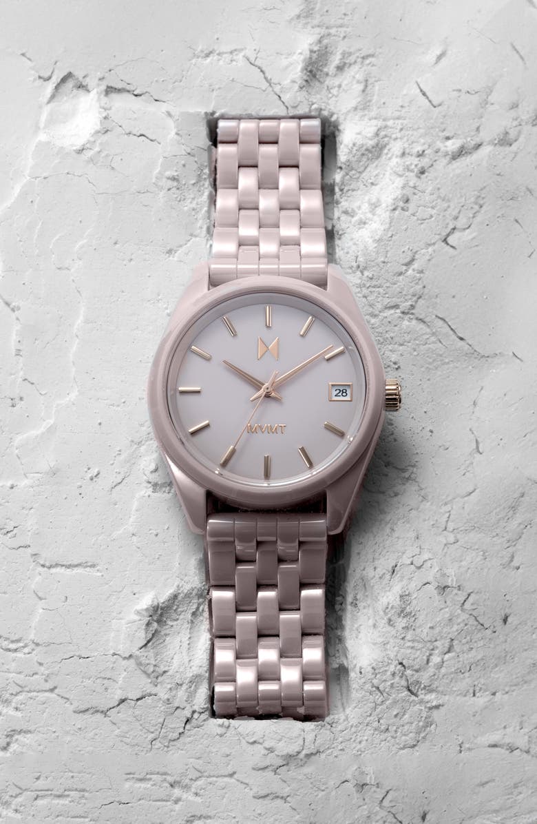 MVMT Rise Boyfriend Ceramic Bracelet Watch, 36mm, Alternate, color, Blush