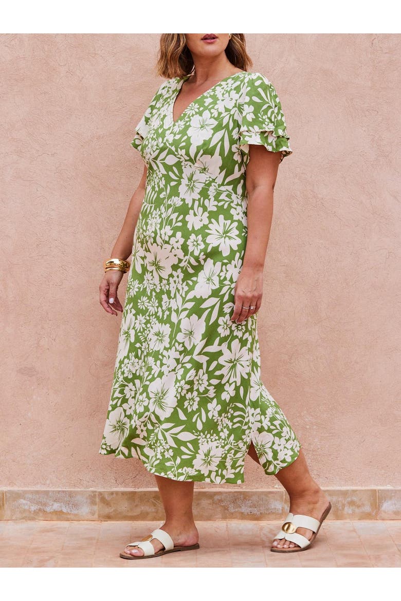 Floral Flutter Sleeve Dress, Alternate, color, Green