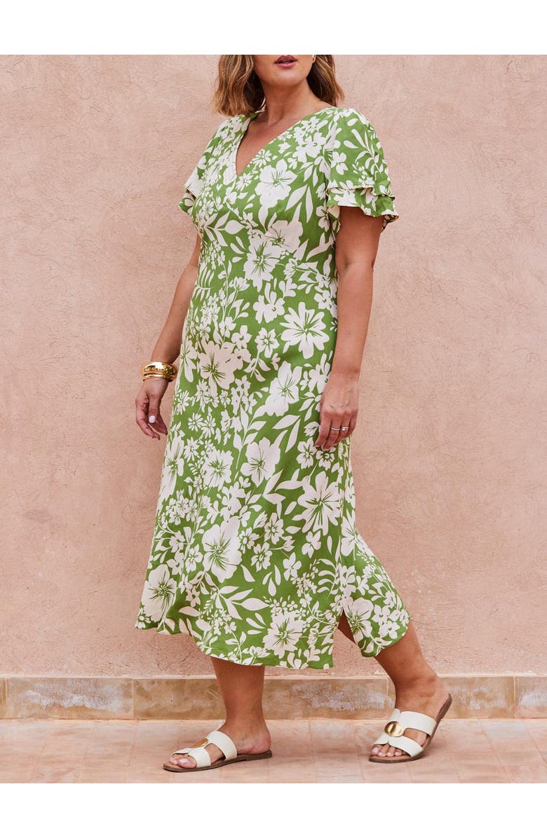 Live Unlimited Floral Flutter Sleeve Dress, Alternate, color, Green