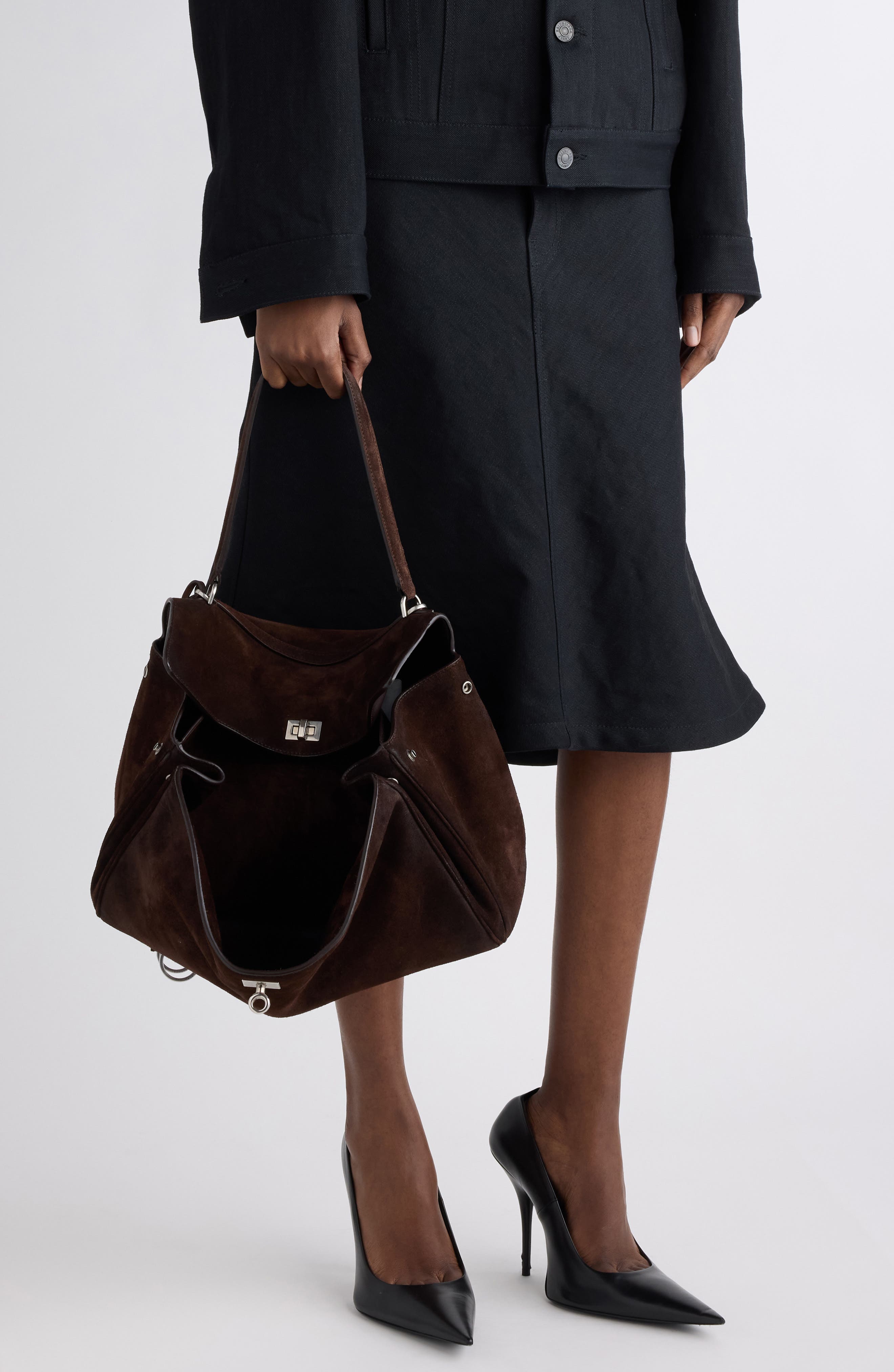 Balenciaga Medium Rodeo Suede Shoulder Bag, Alternate, color, 