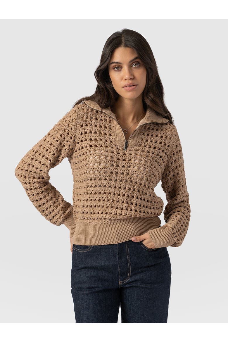 Ester Quarter Zip Knit, Alternate, color, Brown