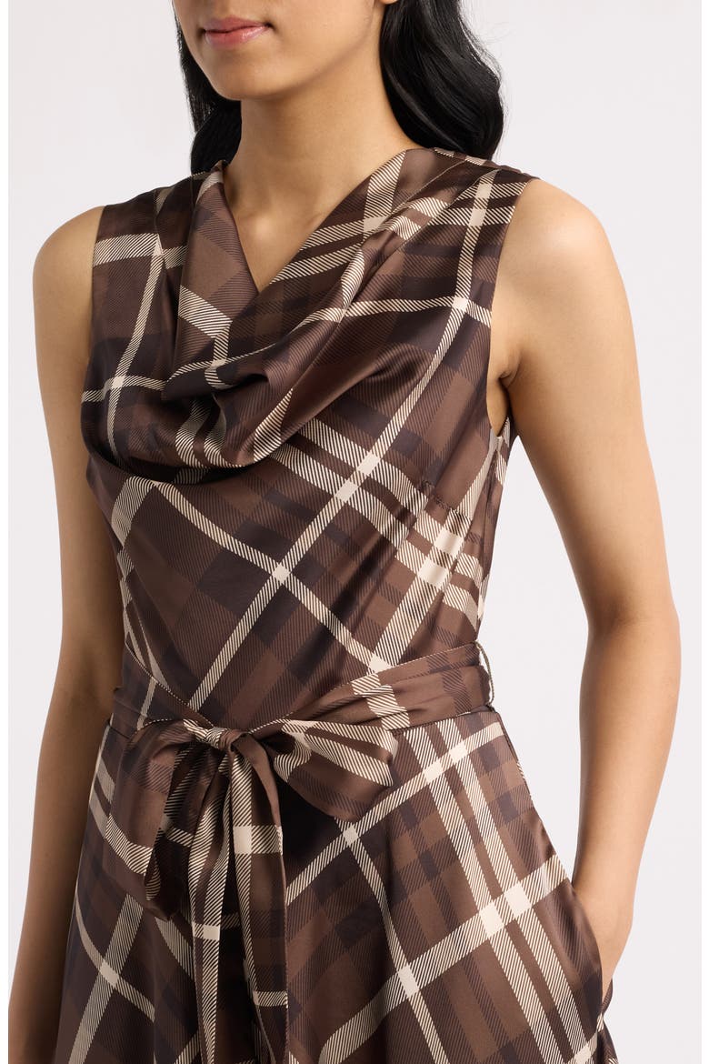 Drape Neck Sleeveless Midi Dress, Alternate, color, ESPRESSO PLAID