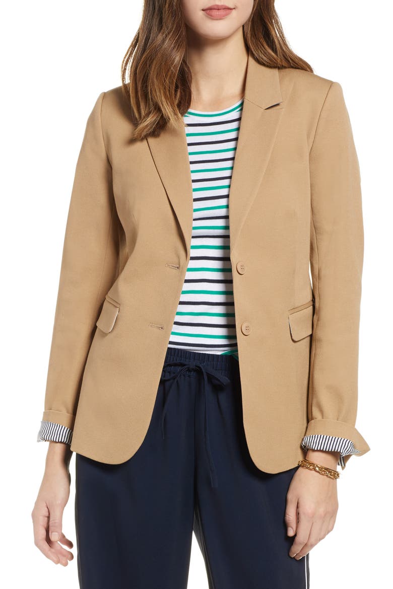 Stretch Cotton Twill Blazer, Main, color, TAN TANNIN