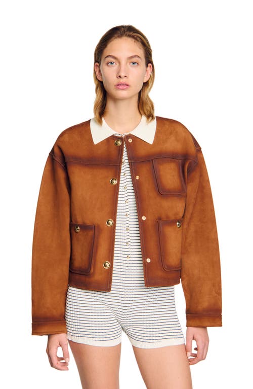 Sandro Josh Lambskin Leather Jacket In Camel
