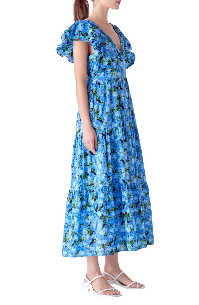English Factory Floral Flutter Sleeve Open Back Dress, Alternate, color,