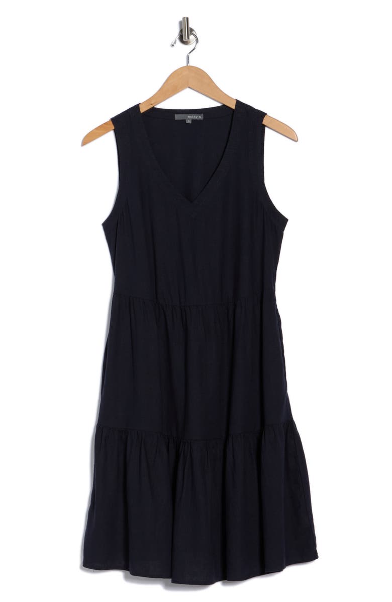 matty m. Sleeveless Tiered Linen Blend Dress, Alternate, color, Navy