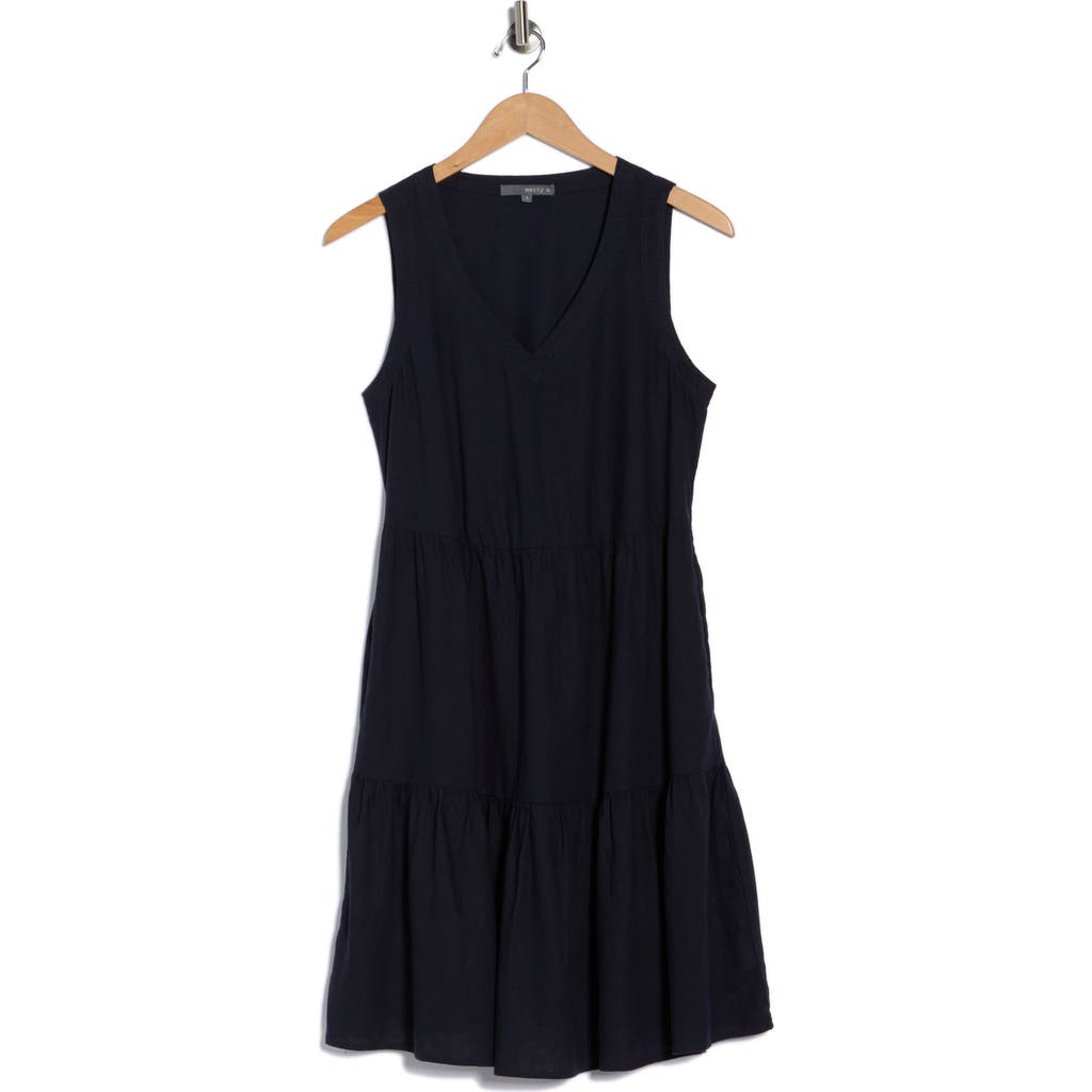Matty M . Sleeveless Tiered Linen Blend Dress In Blue