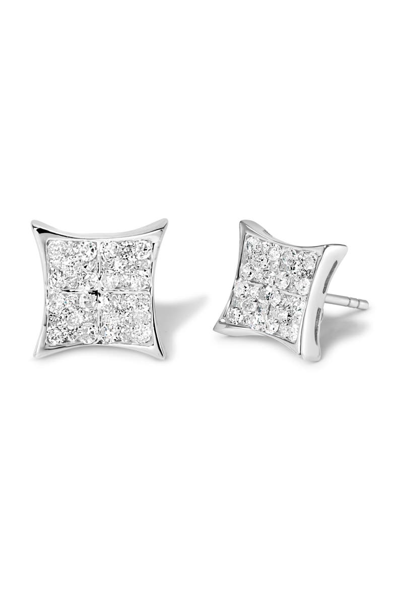 Silver 3/4 Ct Diamond Composite Curved Square Stud Earring, Alternate, color, White