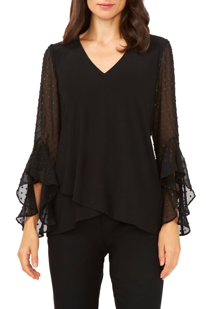 Tulip Bell Sleeve Top, Main, color, BLACK/GOLD