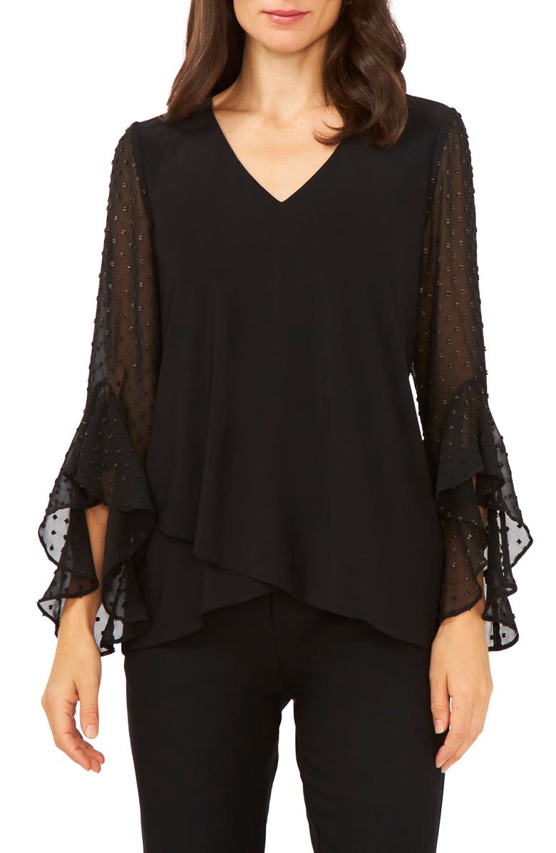 Chaus Tulip Bell Sleeve Top, Main, color, Black/Gold