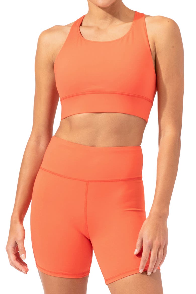 Strappy Sports Bra, Main, color, TANGO