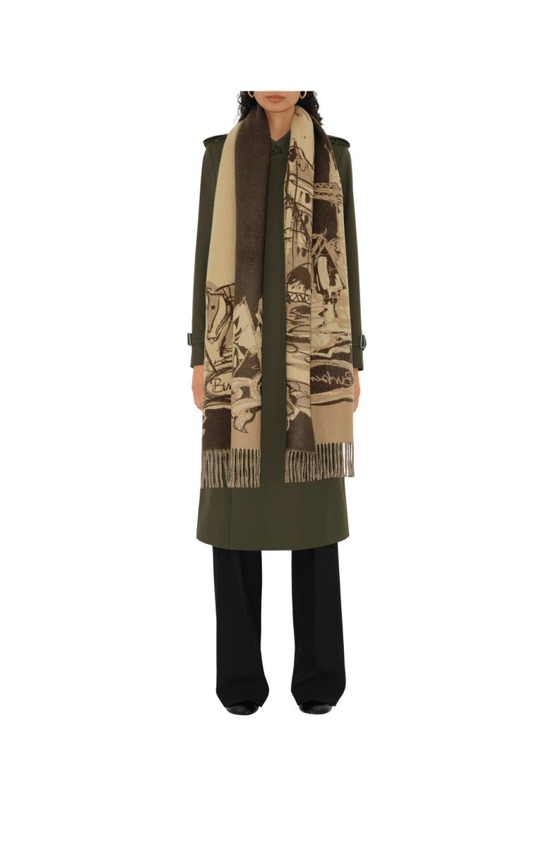 Burberry Tower Bridge Cashmere Scarf, Alternate, color, Sand