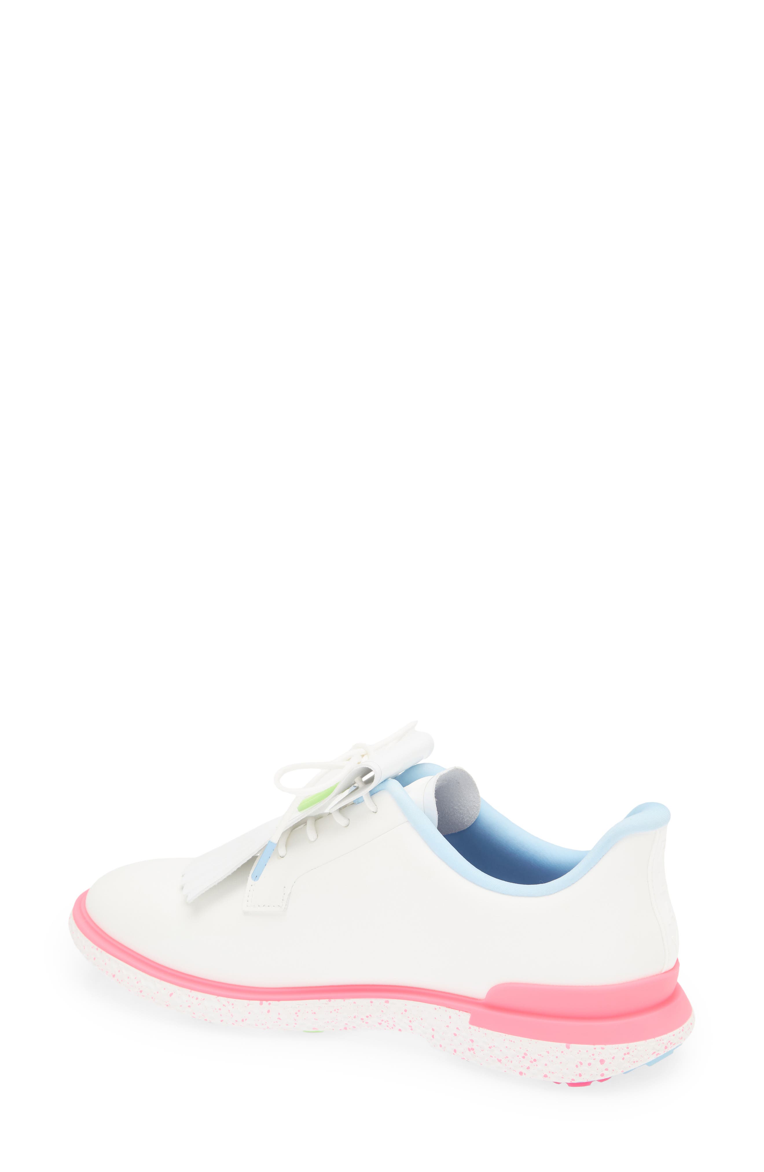 Gallivant2r Perforated Kiltie Golf Shoe, Alternate, color, SNOW/ BLUSH