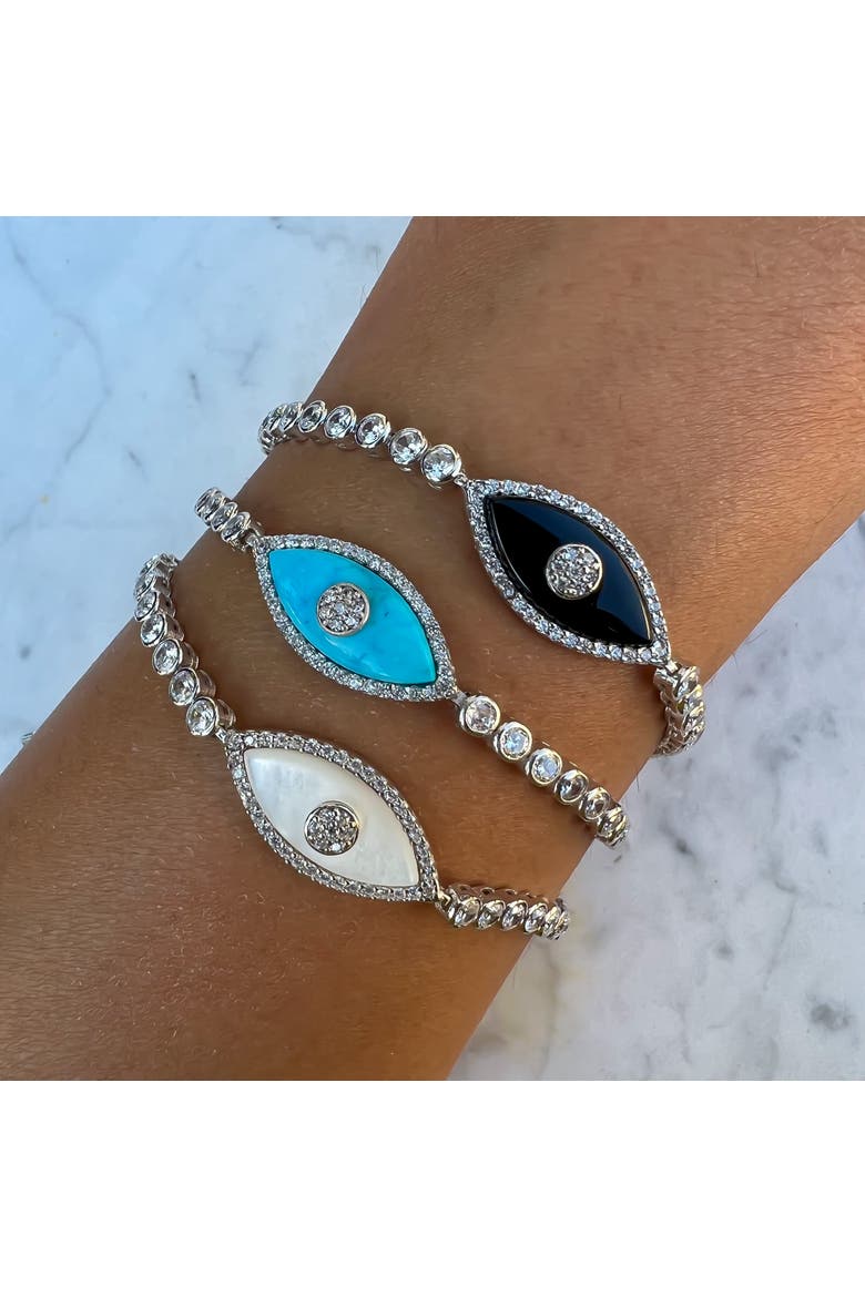 mother of pearl tennis eye bracelet, Alternate, color, green