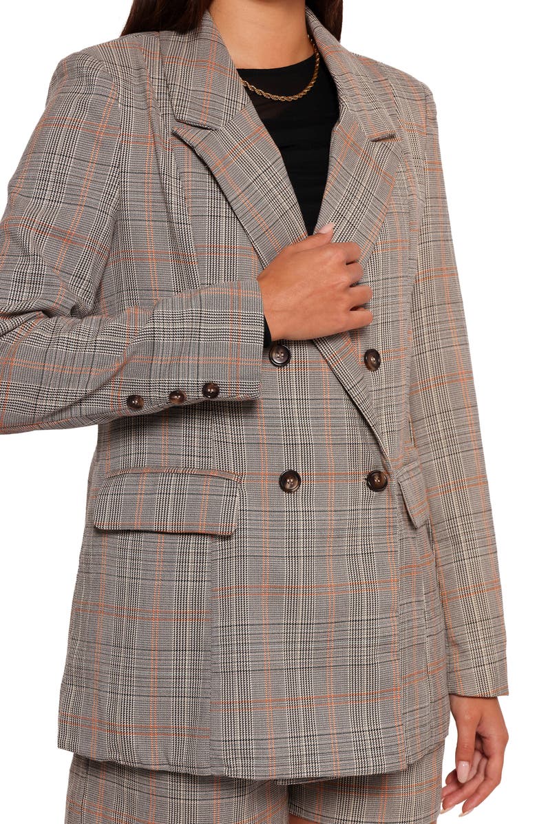 Petal & Pup Lesia Double Breasted Plaid Blazer, Alternate, color, Taupe Multi