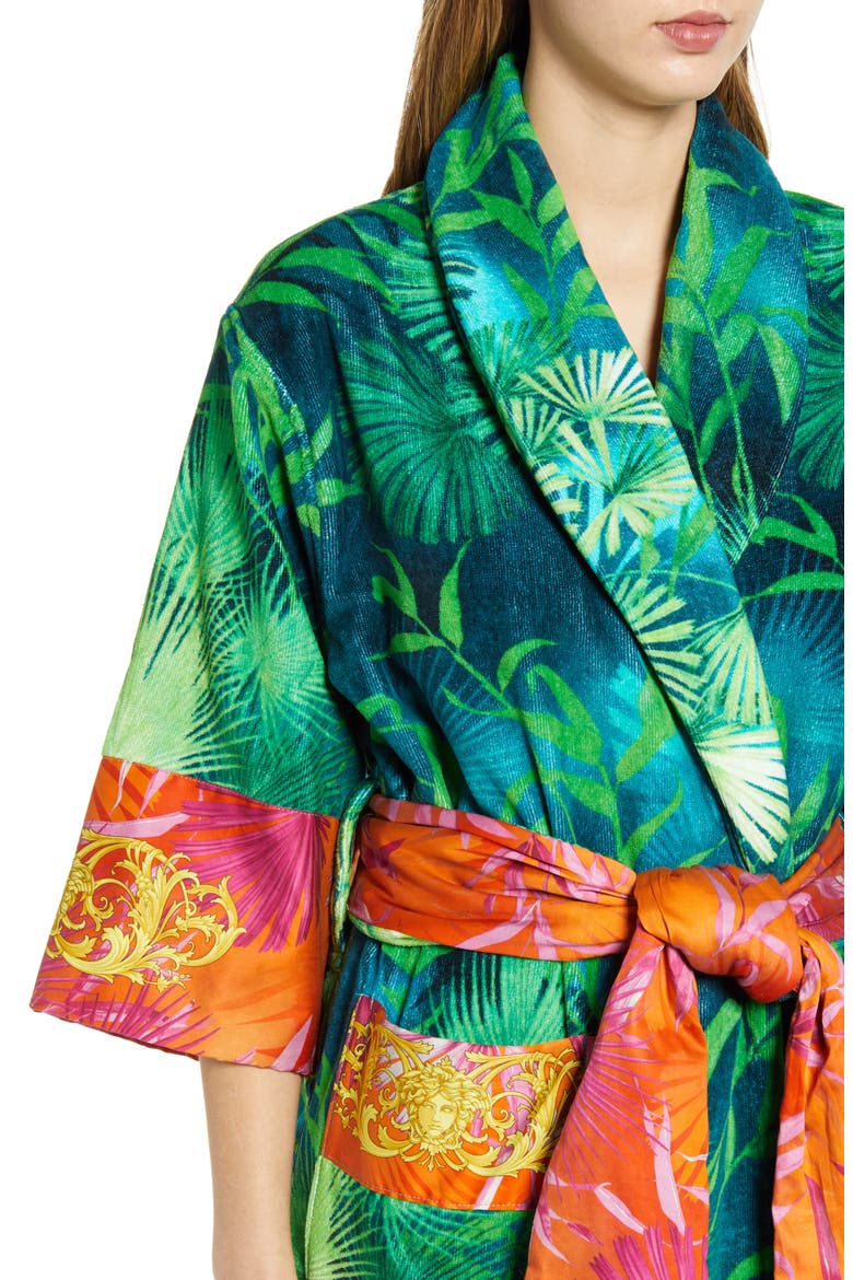 Jungle Print Short Robe, Alternate, color, GREEN/ PRINT