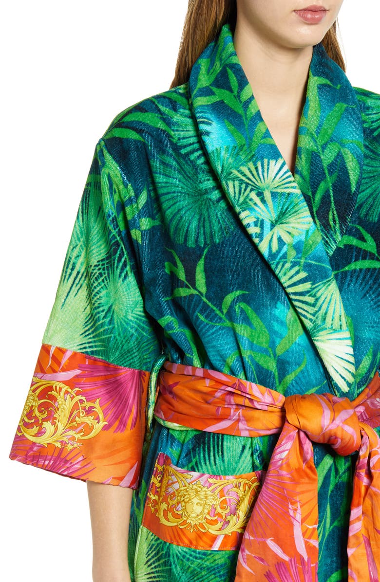Versace Jungle Print Short Robe, Alternate, color,