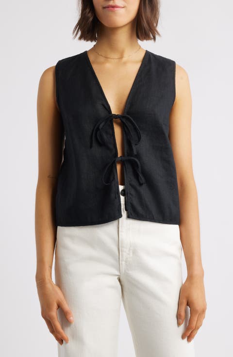Linen Tie Front Vest